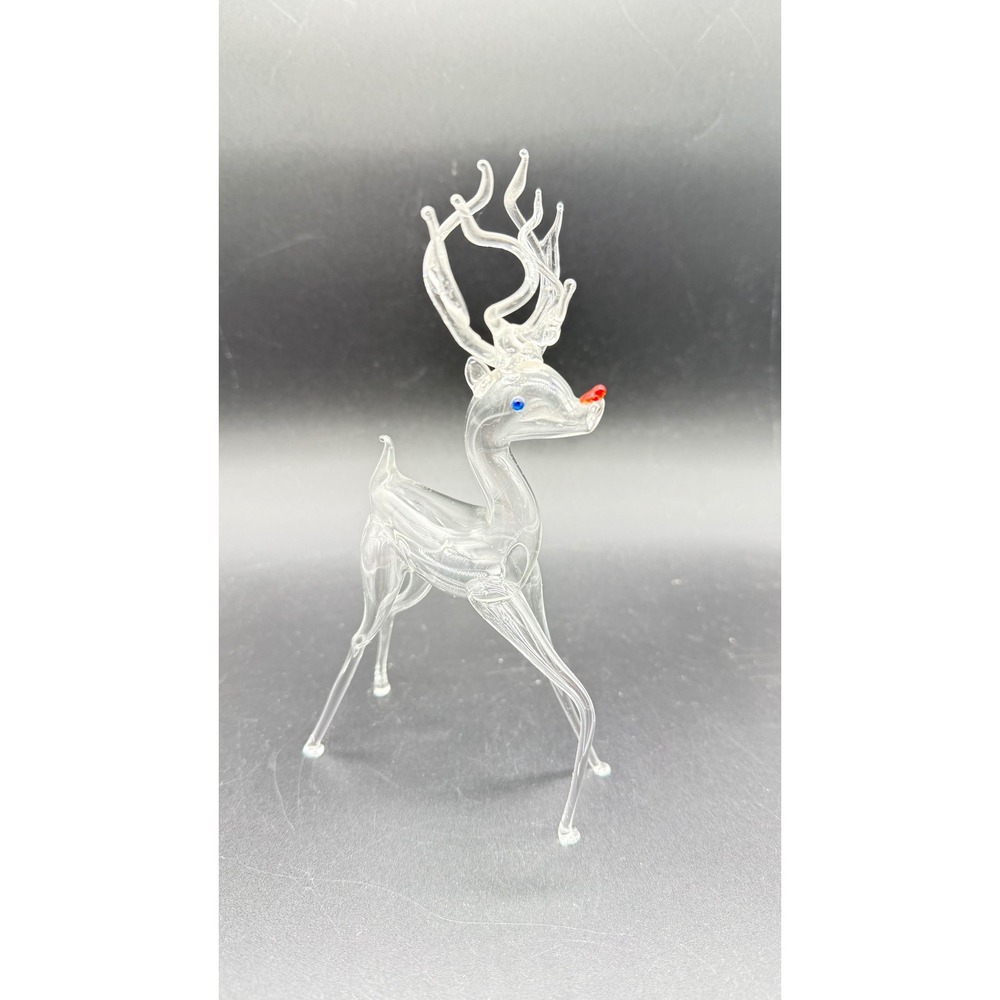 Vintage Hand Blown Spun Glass Rudolph Red Nosed Reindeer Christmas Figurine